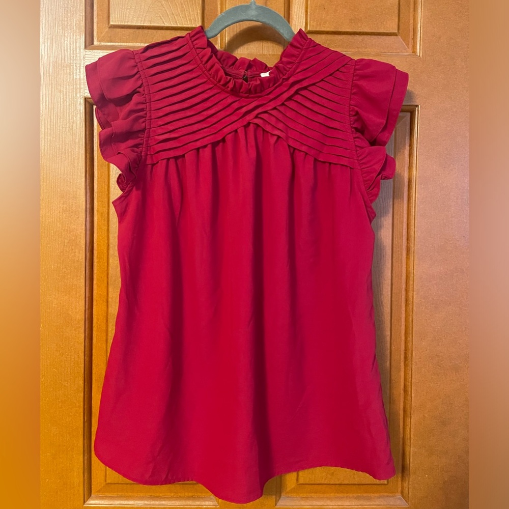 Red Umgee Pleated Accent Shirt